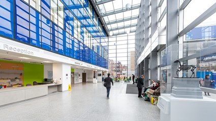 Light and spacious main reception area of the Royal London Hospital